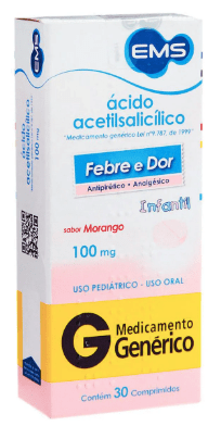 Ácido Acetilsalicílico 100mg AAS Infantil EMS 30 Comprimidos