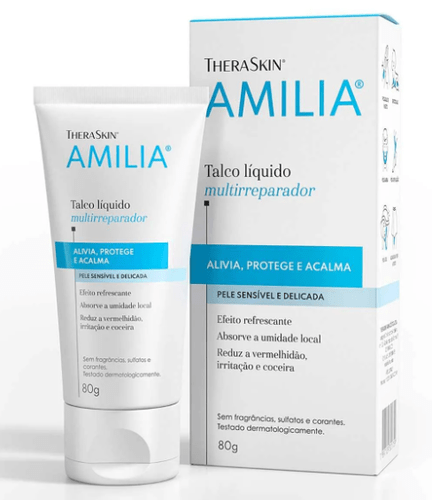 Thera Skin Amilia Multirreparador Talco Líquido Tripla Ação Pele Sensível e Delicada 80g