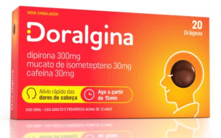Doralgina Dipirona Sódica 300mg + Isometepteno 30mg + Cafeína 30mg 20 Drágeas