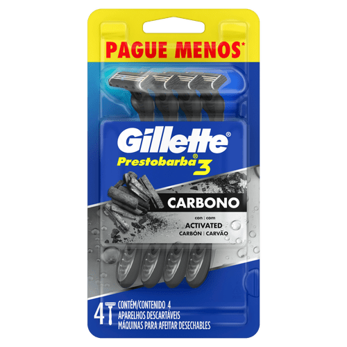 Gillette Aparelho De Barbear Prestobarba 3 Carbono 4un