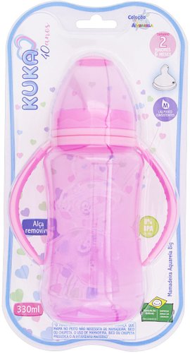 Kuka Mamadeira Aquarela com Alça Rosa 1402 330ml