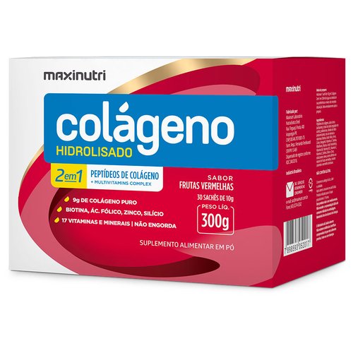 Maxinutri Colágeno Hidrolisado 2em1 Sabor Frutas Vermelhas 30 Sâches de 10g