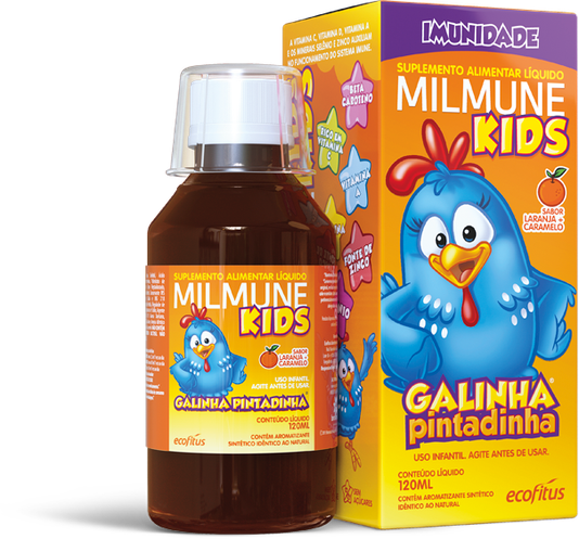 Milmune Kids Galinha Pintadinha Suplemento Alimentar Sabor Laranja e Caramelo 120ml