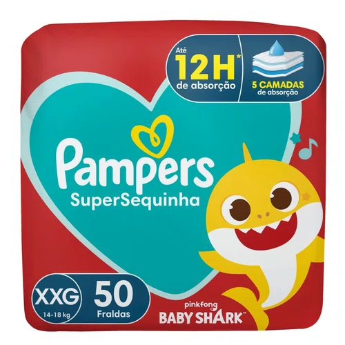 Pampers Fralda Super Sequinha Baby Shark XXG 50 Unidades