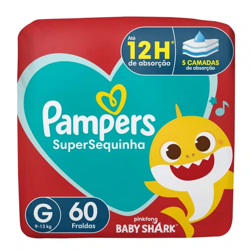 Pampers Fralda SuperSequinha Baby Shark G 60 Unidades