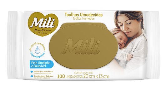 Toalhas Umedecidas Mili Love e Care Premium com 100un